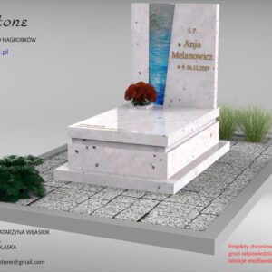 Biały nagrobek dla dziecka ze szkłem