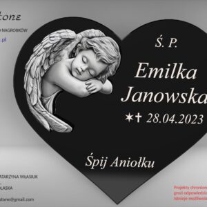 Serce granitowe na nagrobek z aniołkiem
