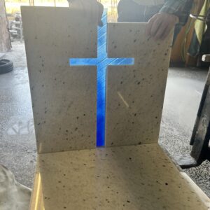 Szkło do nagrobka krzyż prosty niebieski