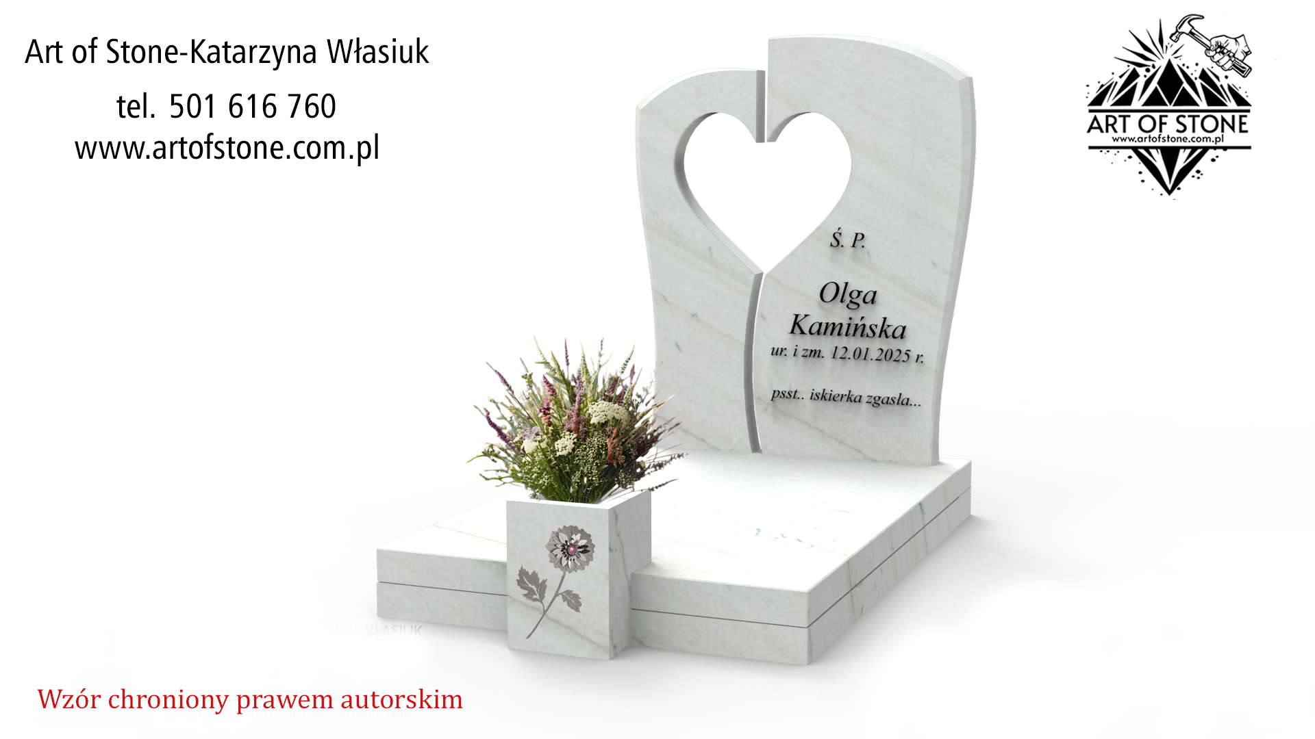 nagrobek dziecięcy biały serce