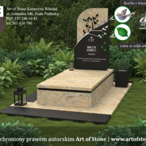 Nagrobek nowoczesny z motywem roślinnym