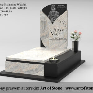 nagrobek dla muzyka z grawerem i nutami